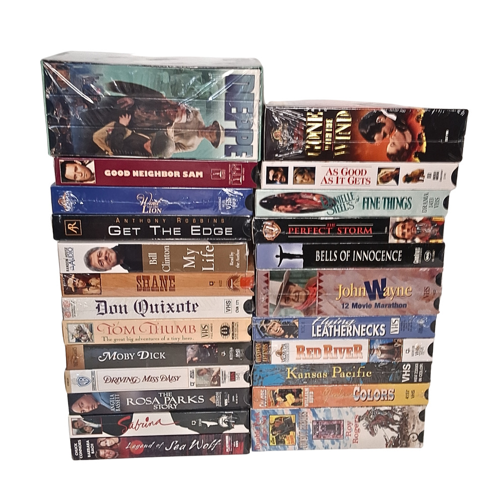 Lot of 24 Sealed VHS Movies -Westerns-Gone With Wind- Dieppe- Mixed Collection